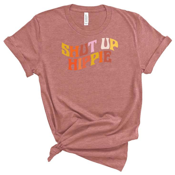 Hippie Funny Shut Up Hippie Official Design Women's Short Sleeve T-shirt Unisex Crewneck Soft Tee