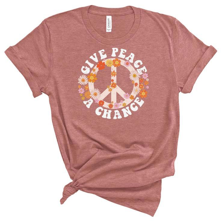 Hippie Give Peace A Chance Peace Symbol Women's Short Sleeve T-shirt Unisex Crewneck Soft Tee