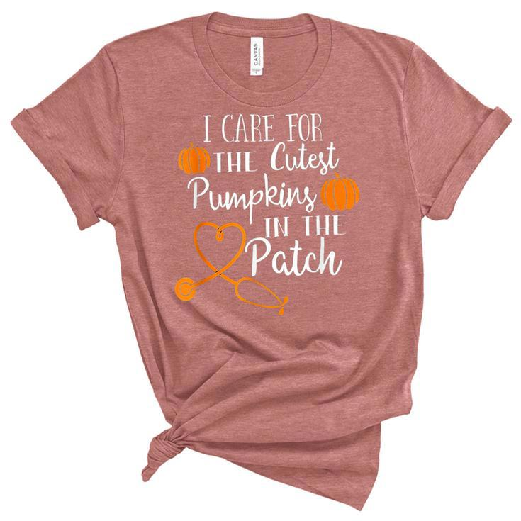 I Care For The Cutest Pumpkins In The Patch Nurse Fall Vibes  Women's Short Sleeve T-shirt Unisex Crewneck Soft Tee