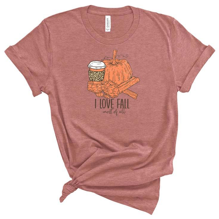 I Love Fall Most Of All Coffee Pumpkin Women's Short Sleeve T-shirt Unisex Crewneck Soft Tee