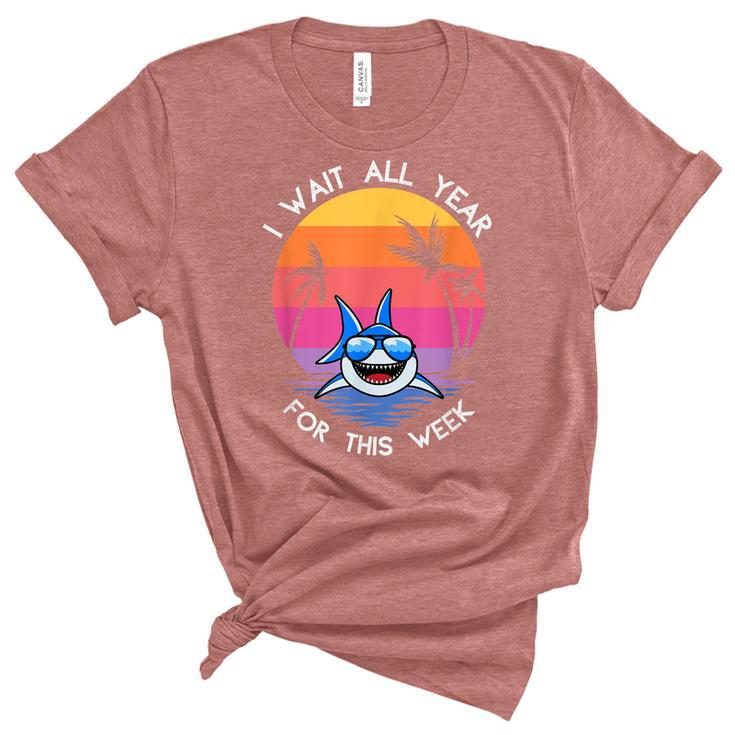 I Wait All Year For This Week Funny Shark Retro Vintage  Unisex Crewneck Soft Tee