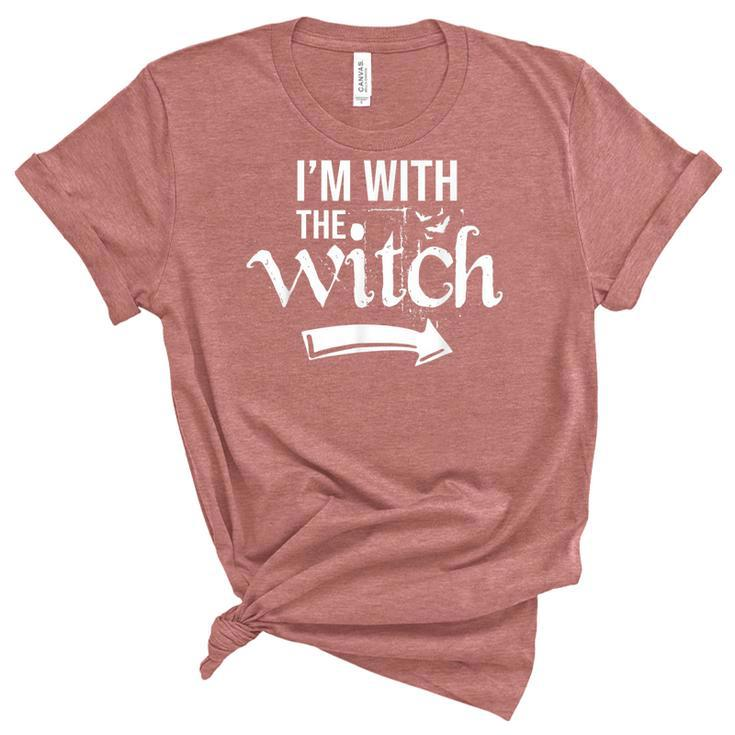 Im With The Witch  Funny Halloween Couple Costume  Unisex Crewneck Soft Tee