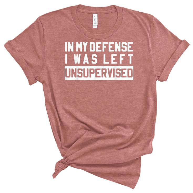 In My Defense I Was Left Unsupervised Funny Sarcastic Quote Women's Short Sleeve T-shirt Unisex Crewneck Soft Tee