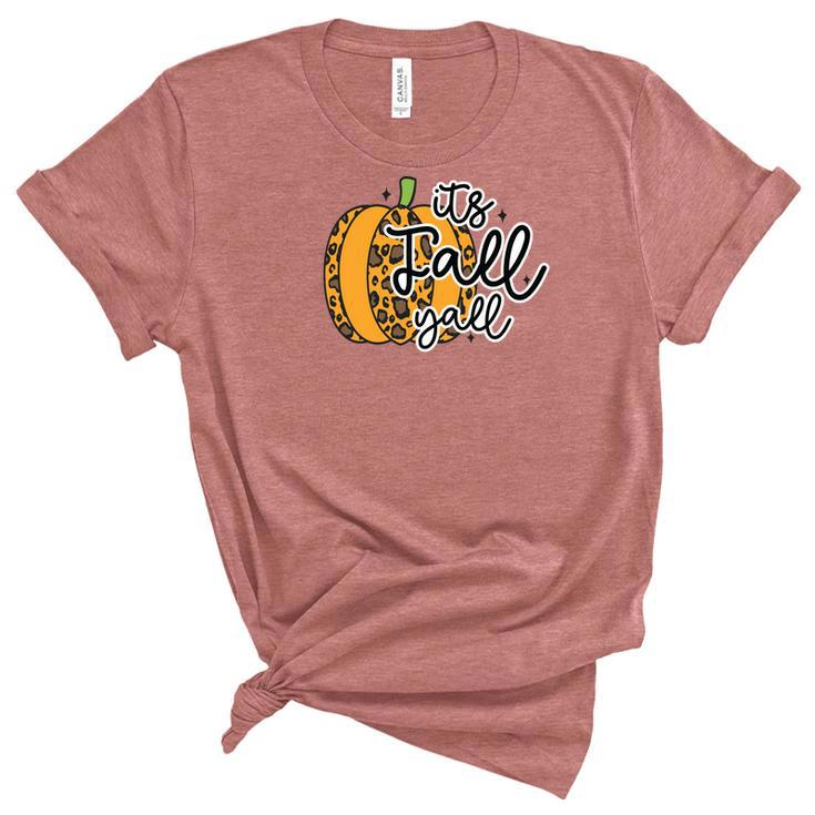 Its Fall Yall Leopard Pumpkin Women's Short Sleeve T-shirt Unisex Crewneck Soft Tee