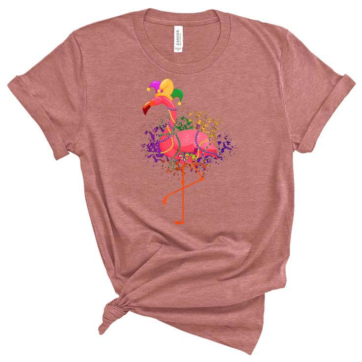 Jester Pink Flamingo Bird Animal Cute Mardi Gras Carnival  Women's Short Sleeve T-shirt Unisex Crewneck Soft Tee