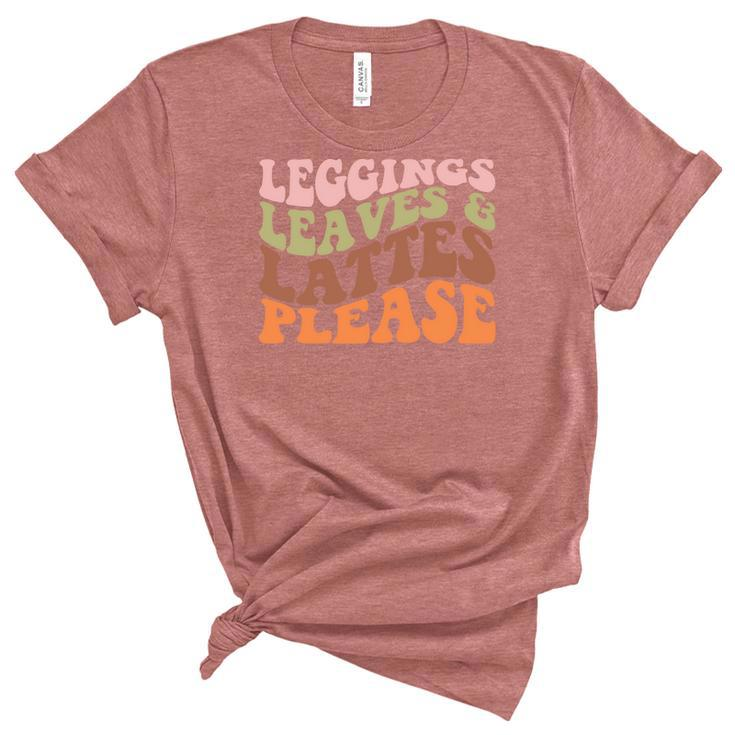 Leggings Leaves And Lattes Please Groovy Retro Fall Women's Short Sleeve T-shirt Unisex Crewneck Soft Tee