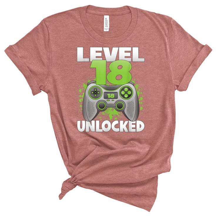 Level 18 Unlocked Video Gaming 18Th Birthday 2004 Gamer Game  Unisex Crewneck Soft Tee