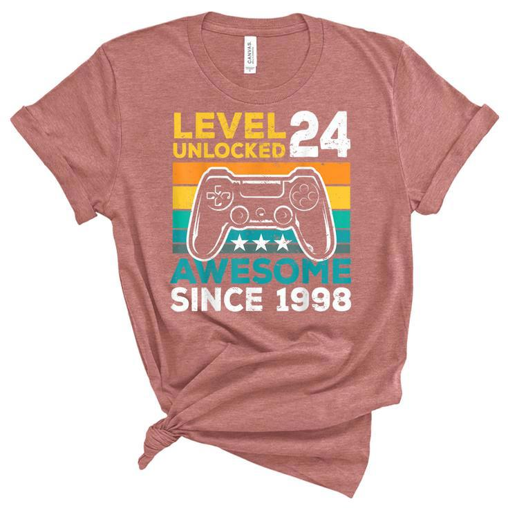 Level 24 Unlocked Awesome 1998 24Th Birthday Man Video Game  V2 Unisex Crewneck Soft Tee