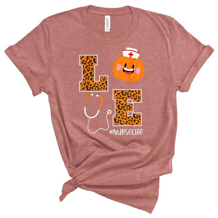 Love Nurse Life Pumpkin Leopard Fall Halloween Nurses  Unisex Crewneck Soft Tee