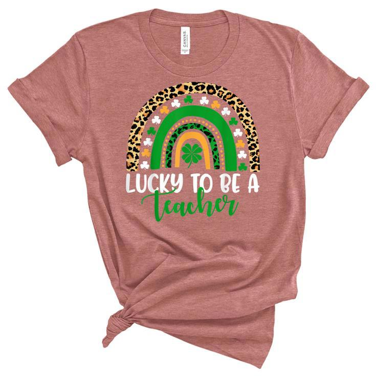 Lucky To Be A Teacher Rainbow Teacher St Patricks Day  Women's Short Sleeve T-shirt Unisex Crewneck Soft Tee