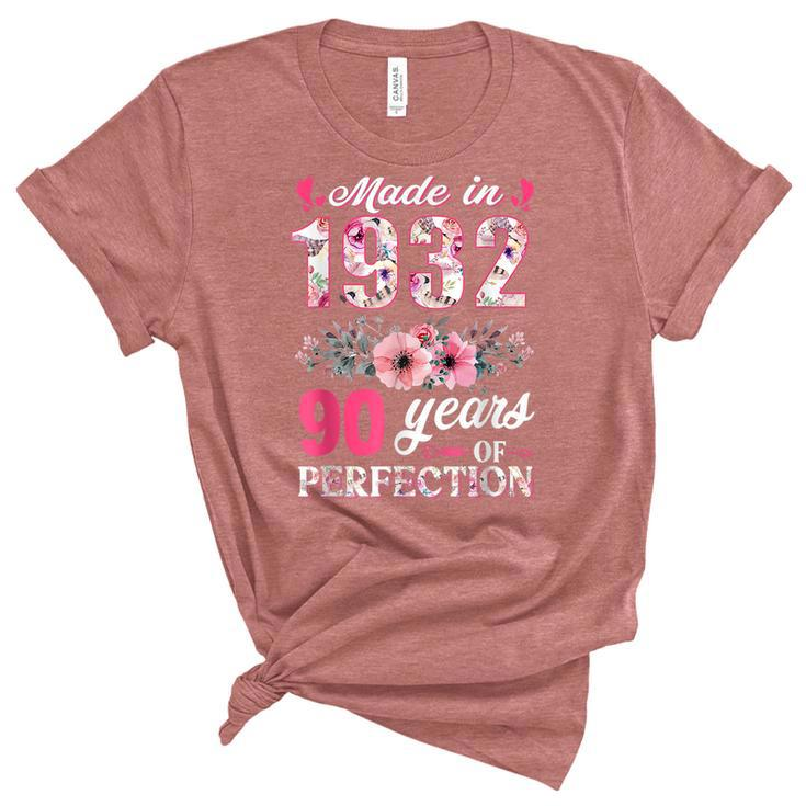 Made In 1932 Floral 90 Years Old 90Th Birthday Gift  Unisex Crewneck Soft Tee