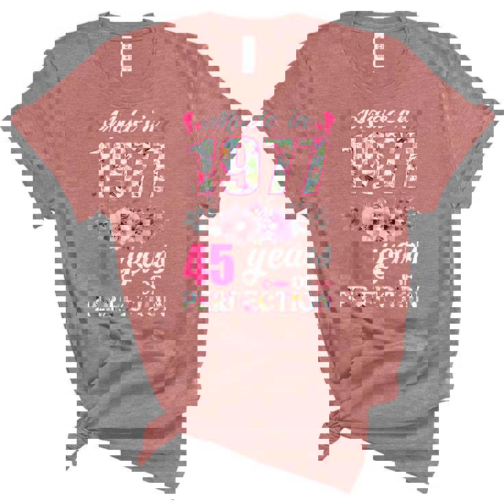Made In 1977 Floral 45 Year Old 45Th Birthday Gifts Women  Unisex Crewneck Soft Tee