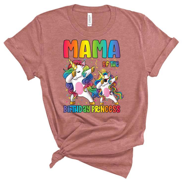 Mama Of The Birthday Girl Dabbing Princess Unicorn Mom  Unisex Crewneck Soft Tee