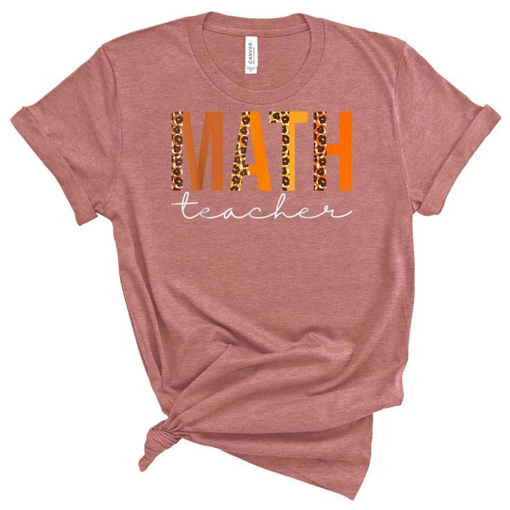 Math Teacher Leopard Squad Cute Fall Autumn Thanksgiving  Women's Short Sleeve T-shirt Unisex Crewneck Soft Tee