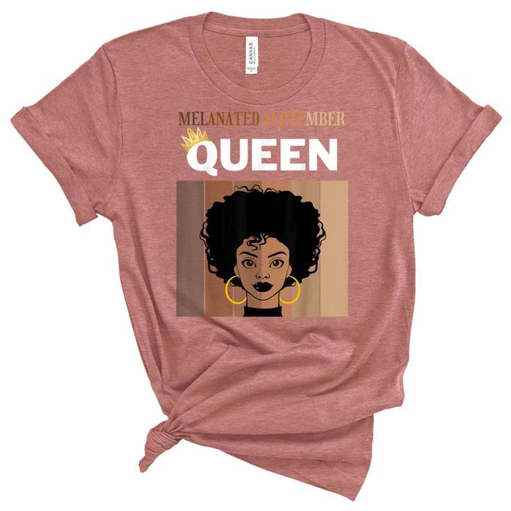 Melanated September Queen African American Woman Birthday  Women's Short Sleeve T-shirt Unisex Crewneck Soft Tee