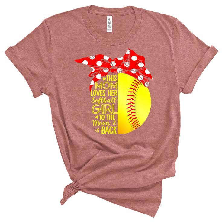 Mom Loves Her Softball Girl Baseball Bandana Mothers Day  Women's Short Sleeve T-shirt Unisex Crewneck Soft Tee