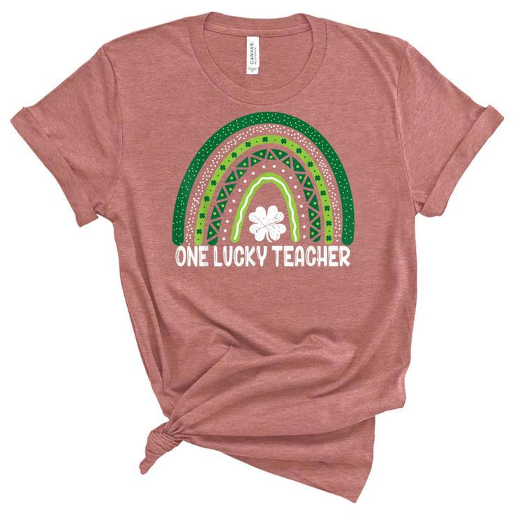 One Lucky Teacher Rainbow St Patrick’S Day  Women's Short Sleeve T-shirt Unisex Crewneck Soft Tee