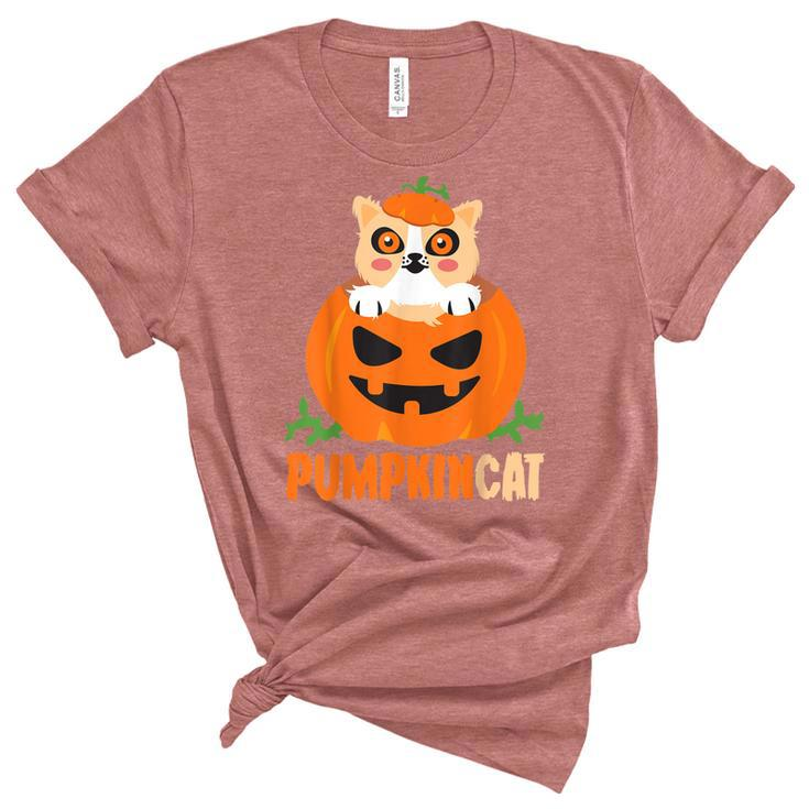 Pumpkin Cat Cute Kitty Trick Or Treat Halloween Costume  Unisex Crewneck Soft Tee