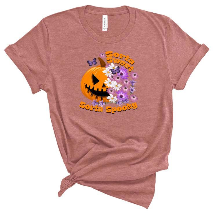 Pumpkin Daisy Sorta Sweet Sorta Spooky Halloween Unisex Crewneck Soft Tee