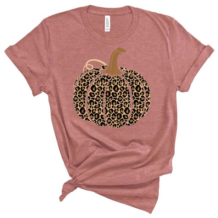 Pumpkin Leopard Women N Girls Halloween Thanksgiving  Unisex Crewneck Soft Tee