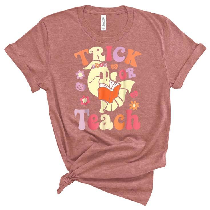 Retro Vintage Groovy Trick Or Teach Halloween Teacher Life  V5 Women's Short Sleeve T-shirt Unisex Crewneck Soft Tee