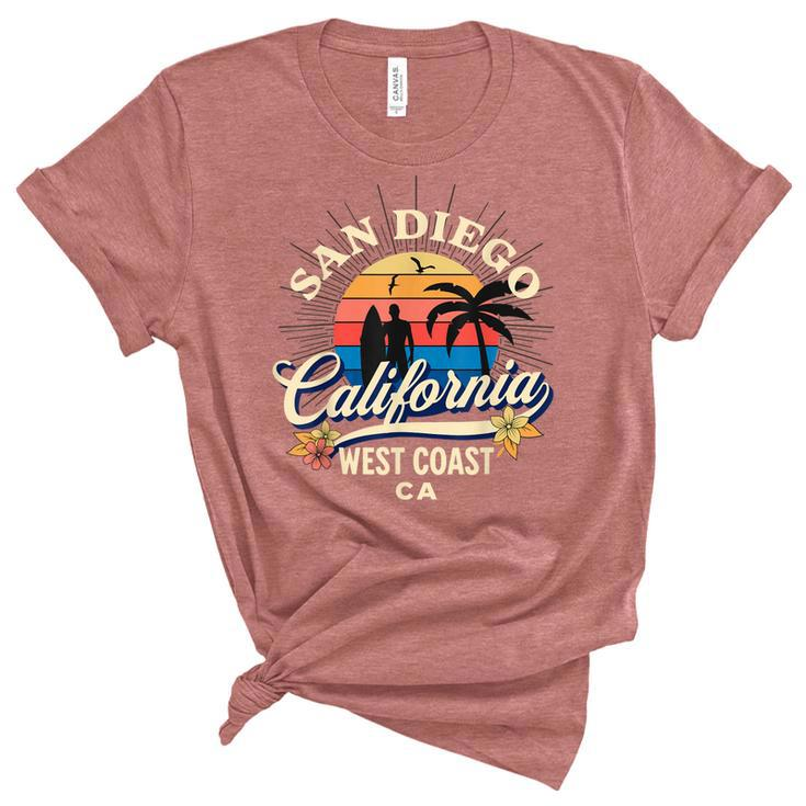 San Diego California Beach Surf Summer Vacation Vintage  V3 Unisex Crewneck Soft Tee