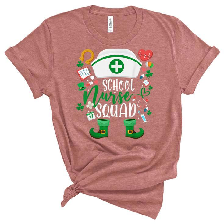 School Nurse Squad Irish Shamrock  Nurse St Patricks Day  Women's Short Sleeve T-shirt Unisex Crewneck Soft Tee