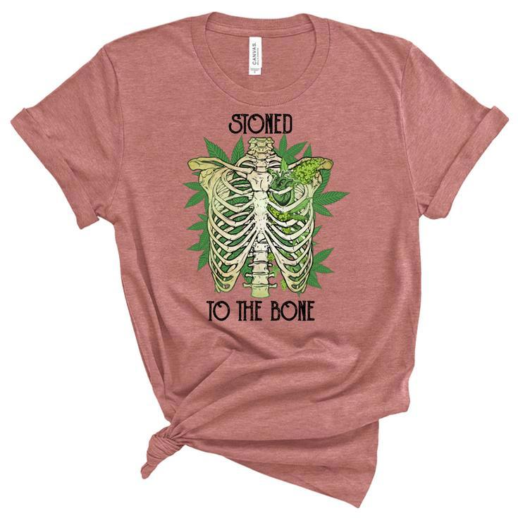 Skeleton And Plants Stoned To The Bone Women's Short Sleeve T-shirt Unisex Crewneck Soft Tee