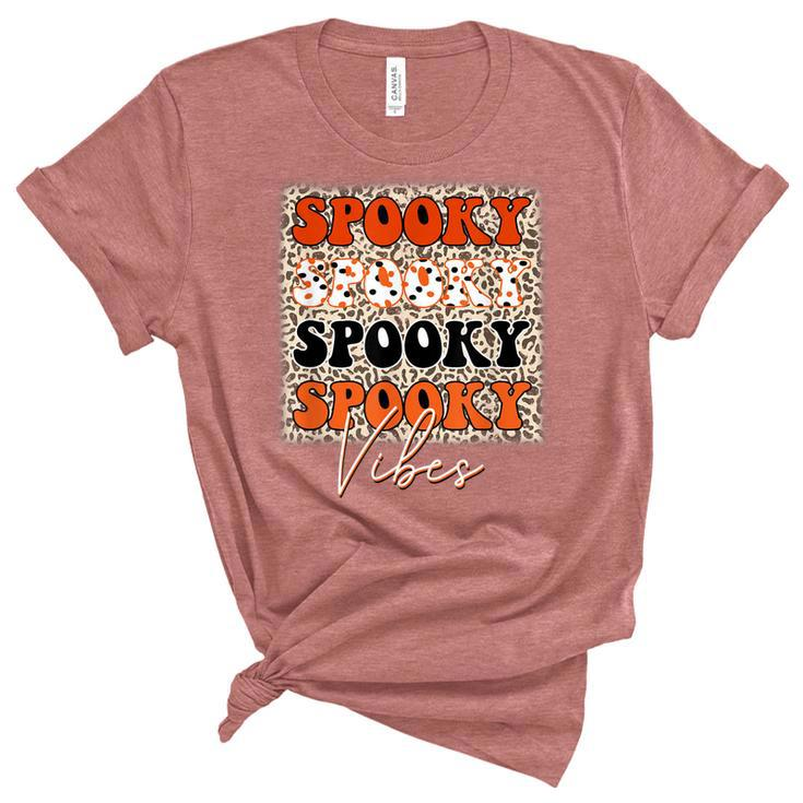 Spooky Vibes Halloween  Spooky Leopard Pattern Autumn  Women's Short Sleeve T-shirt Unisex Crewneck Soft Tee