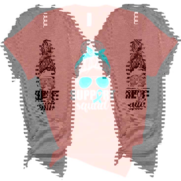 Support Squad For Women Ovarian Cancer Messy Bun Women's Short Sleeve T-shirt Unisex Crewneck Soft Tee Support Squad For Women Ovarian Cancer Messy Bun Women's Short Sleeve T-shirt Unisex Crewneck Soft Tee