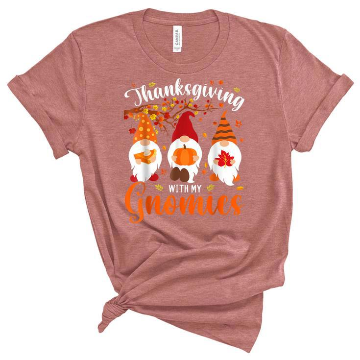 Thanksgiving With My Gnomies Funny Autumn Gnomes Lover  Women's Short Sleeve T-shirt Unisex Crewneck Soft Tee