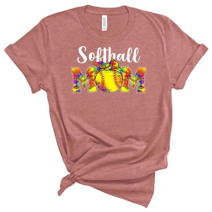 Tie Dye Softball Mom  Softball Game Day Vibes Mothers Day  Women's Short Sleeve T-shirt Unisex Crewneck Soft Tee