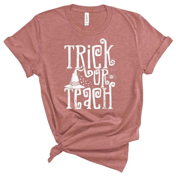 Trick Or Teach Funny Halloween Teacher  Unisex Crewneck Soft Tee