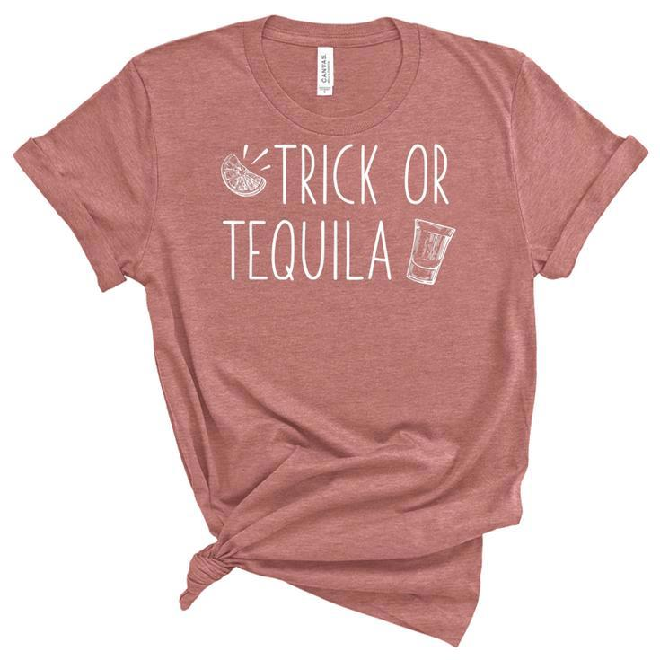 Trick Or Tequila Halloween Funny Drinking Meme  Unisex Crewneck Soft Tee