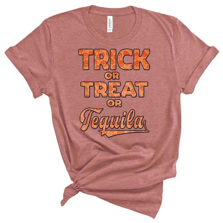 Trick Or Treat Or Tequila Horror Halloween Costume  Unisex Crewneck Soft Tee
