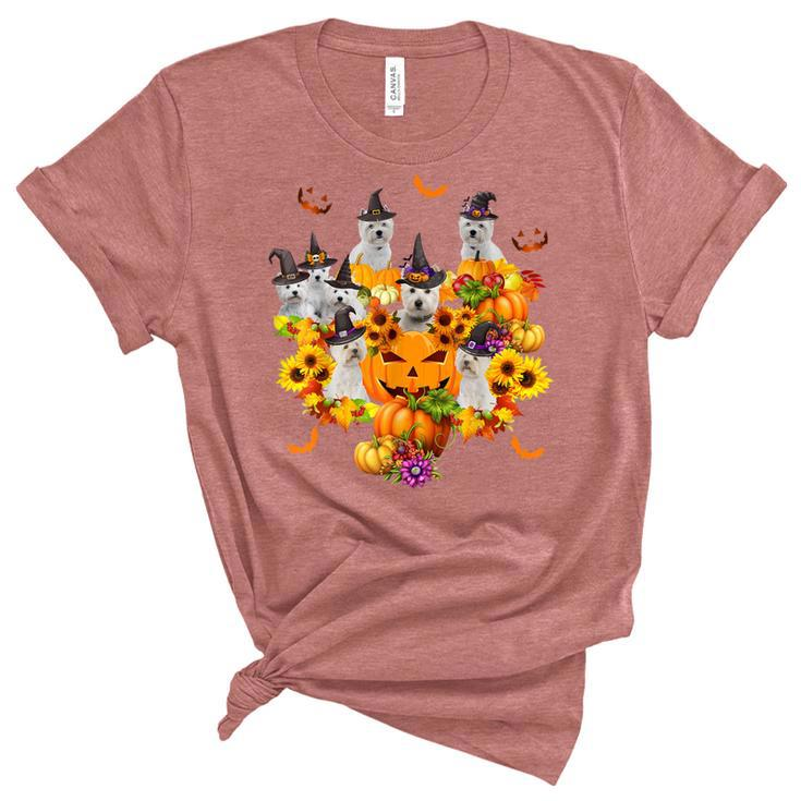 Westie Witch Heart Pumpkin Sunflower Halloween Thanksgiving Unisex Crewneck Soft Tee