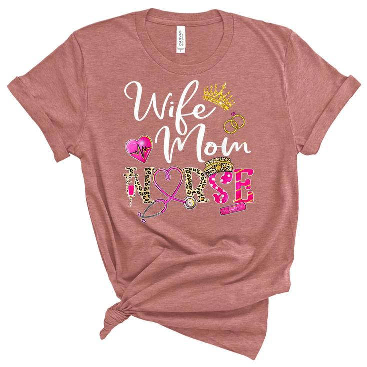 Wife Mom Nurse Leopard For Womens Mom Nurse Mothers Day  Women's Short Sleeve T-shirt Unisex Crewneck Soft Tee