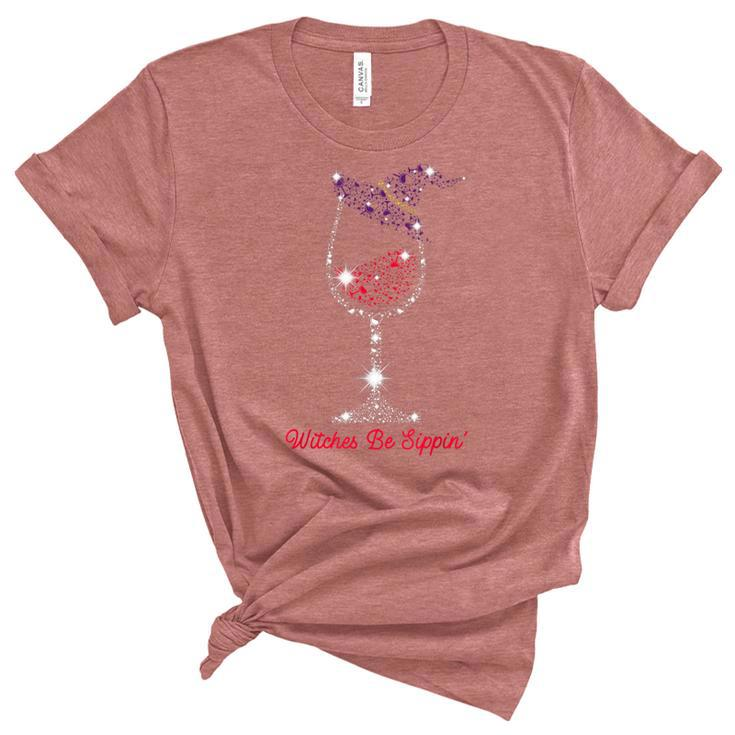 Witches Be Sippin Witch Squad Wine Glass Halloween Party  Unisex Crewneck Soft Tee