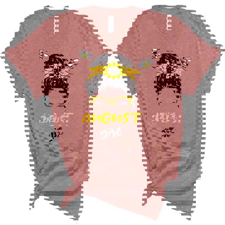 Womens August Girl Birthday Cute Messy Bun Bees Gifts Unisex Crewneck Soft Tee Womens August Girl Birthday Cute Messy Bun Bees Gifts Unisex Crewneck Soft Tee