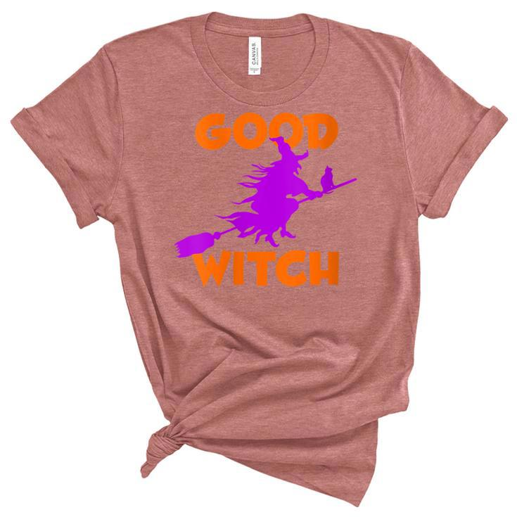 Womens Good Witch Halloween Riding Broomstick Silhouette  Unisex Crewneck Soft Tee