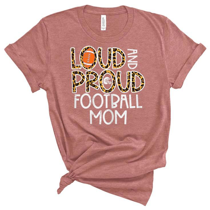Womens Leopard Loud & Proud American Football Mom Family Mama Mommy  Women's Short Sleeve T-shirt Unisex Crewneck Soft Tee