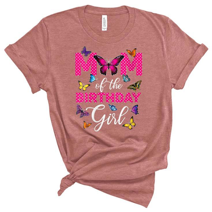 Womens Mom Of The Birthday Girl  Butterfly Mama Mommy 1St Bday  Unisex Crewneck Soft Tee