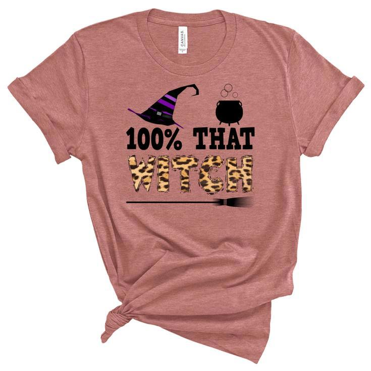 100% That Witch Halloween Witch Hat Leopard  Unisex Crewneck Soft Tee