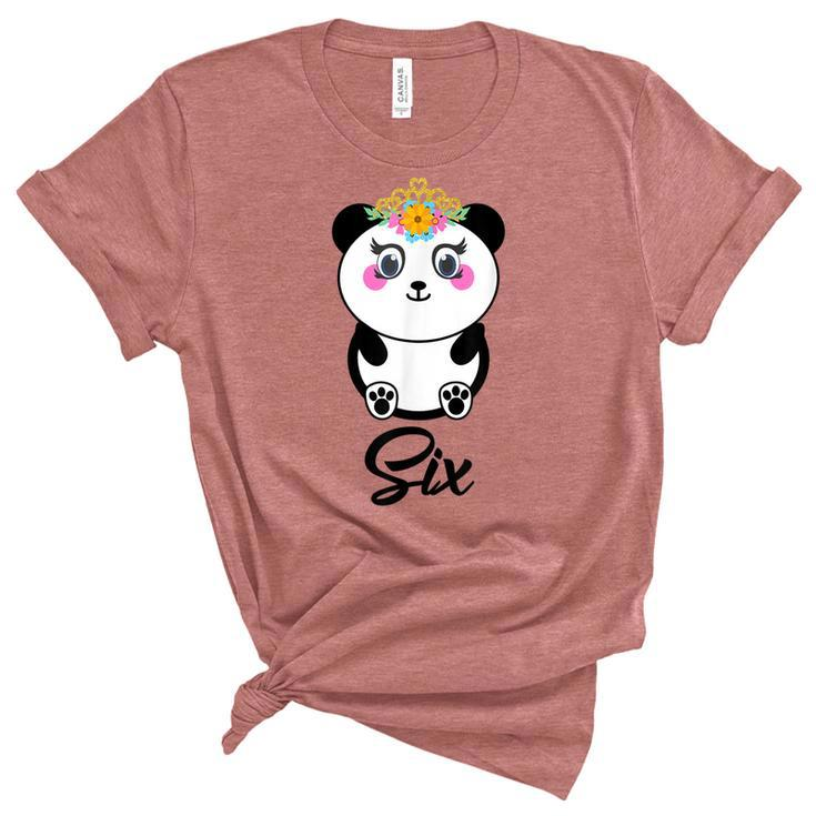 6 Year Old Gifts Cute Panda Birthday Girl 6Th Birthday Funny  Women's Short Sleeve T-shirt Unisex Crewneck Soft Tee