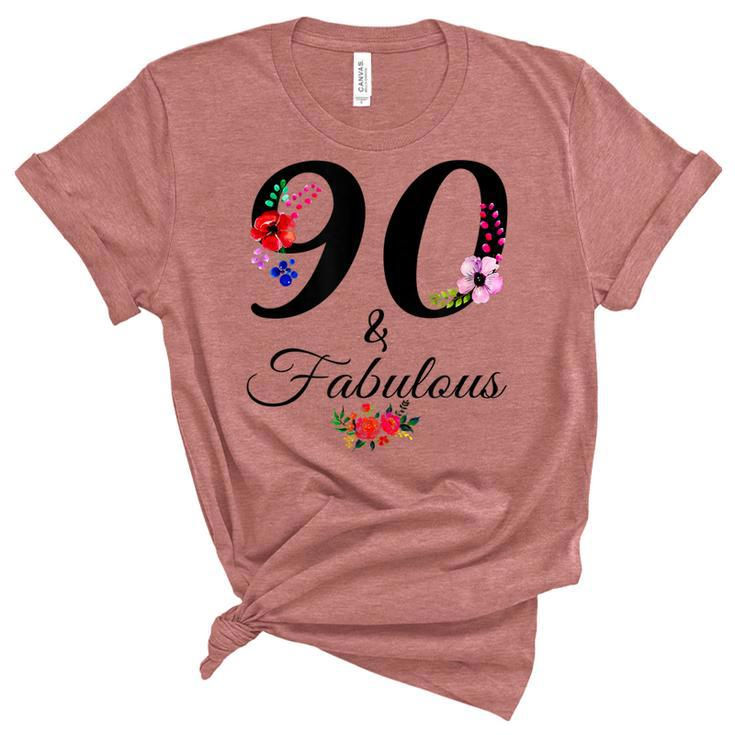 90 & Fabulous 90 Years Old Vintage Floral 1932 90Th Birthday  Unisex Crewneck Soft Tee