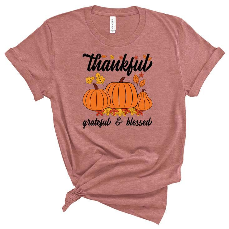 Autumn Thankful Grateful Blessed New Fall Gift Women's Short Sleeve T-shirt Unisex Crewneck Soft Tee