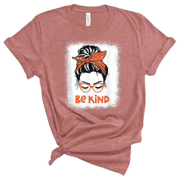 Be Kind We Wear Orange For Unity Day Messy Bun Womens  Women's Short Sleeve T-shirt Unisex Crewneck Soft Tee