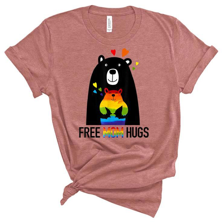 Bear Free Mom Hugs Rainbow Lgbt Lesbian Gay Pride Month  Women's Short Sleeve T-shirt Unisex Crewneck Soft Tee