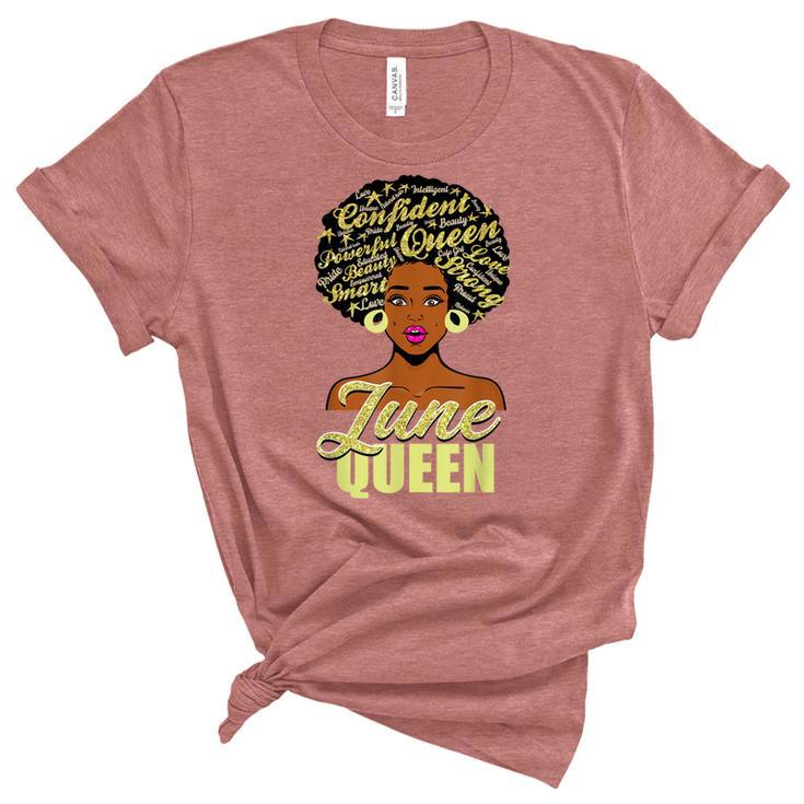 Black African American Melanin Afro Queen June Birthday  Unisex Crewneck Soft Tee