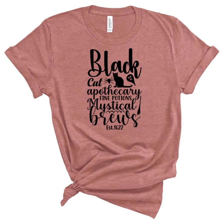 Black Cat Apothecary Fine Potions Mystical Brews Halloween Unisex Crewneck Soft Tee